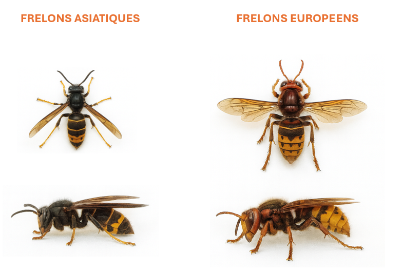 Montage comparatif frelons asiatiques et frelons européens