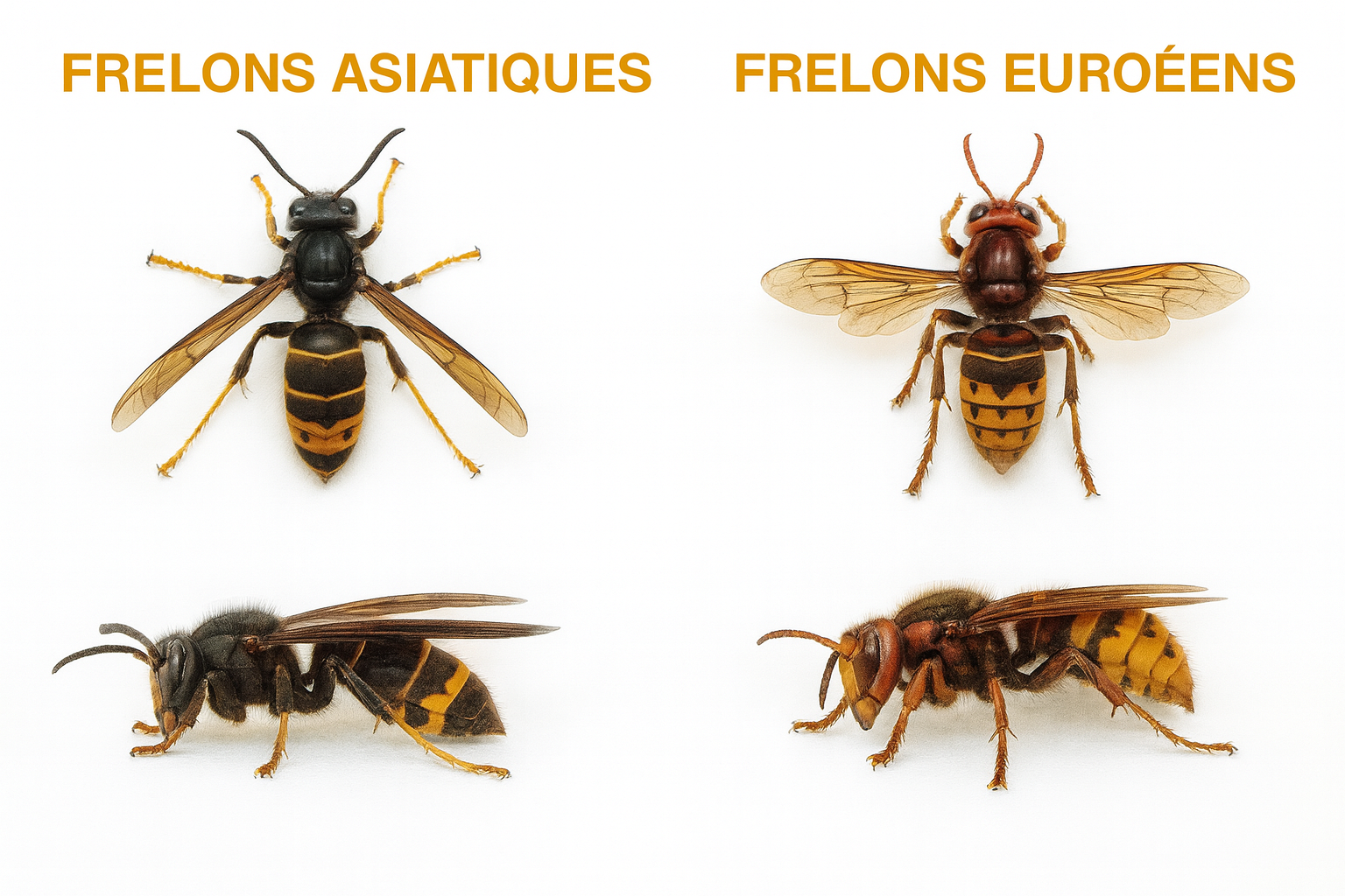 Montage comparatif frelons asiatiques et frelons européens